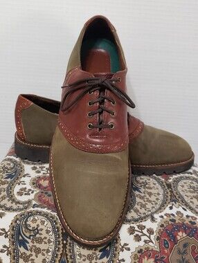 H.S.Trask Mens Loden Green Nubuck Brown Leather Saddle Oxford Shoes 11M